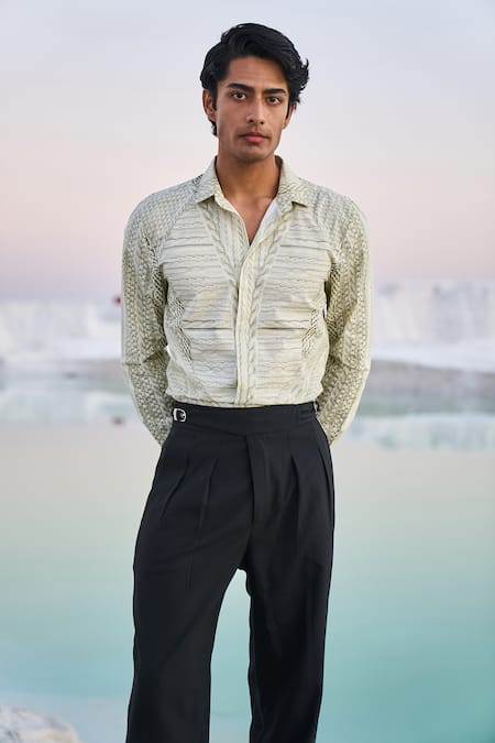 Buy_Dash And Dot_Multi Color Cotton Embroidery Printed Cable Knit Shirt _Online_at_Aza_Fashions