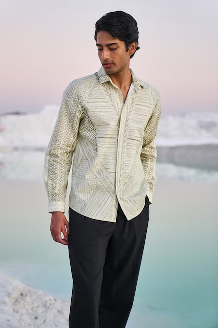 Dash And Dot_Multi Color Cotton Embroidery Printed Cable Knit Shirt _at_Aza_Fashions