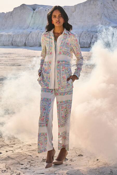 Buy Dash And Dot Ivory Tencel Embroidery Collared Shawl Flower Vine Print Shirt And Pant Set Online at Aza Fashions Buy_Dash And Dot_Ivory Tencel Embroidery Collared Shawl Flower Vine Print Shirt And Pant Set _Online_at_Aza_Fashions