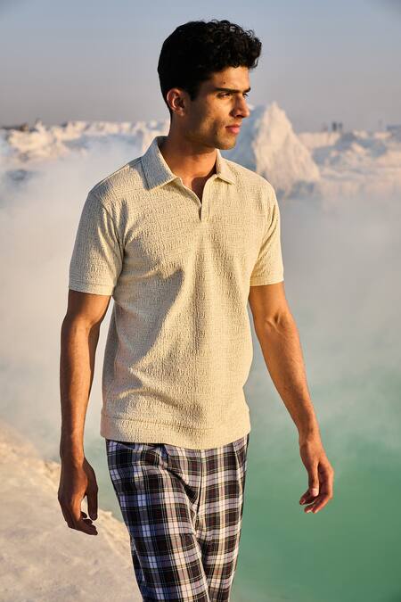 Dash And Dot_White 51% Organic Cotton And 49% Recycled Polyester Jacquard Polo T-shirt_at_Aza_Fashions