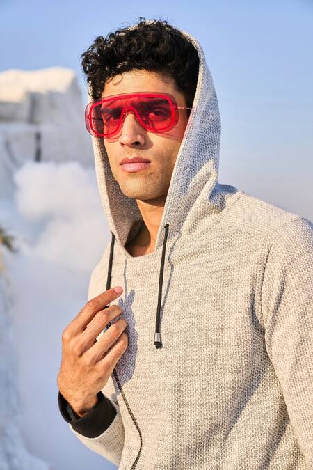 Dash And Dot_Gray Cotton, Polyester, Spandex Grey Zip Hoodie And Jogger Set_at_Aza_Fashions