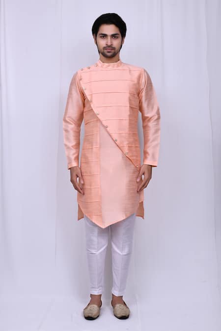 Arihant Rai Sinha_Peach Silk Kite Hem Kurta And Pant Set _Online_at_Aza_Fashions