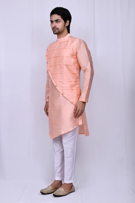 Buy_Arihant Rai Sinha_Peach Silk Kite Hem Kurta And Pant Set _Online_at_Aza_Fashions