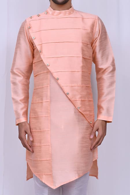 Shop_Arihant Rai Sinha_Peach Silk Kite Hem Kurta And Pant Set _Online_at_Aza_Fashions