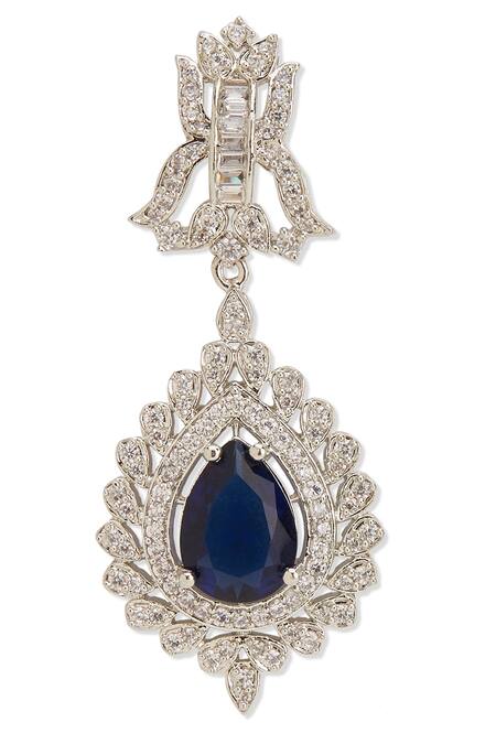 Mae Jewellery By Neelu Kedia_Blue Zircon, Sapphire, Rhodium Stone Embellished Necklace Set_Online_at_Aza_Fashions