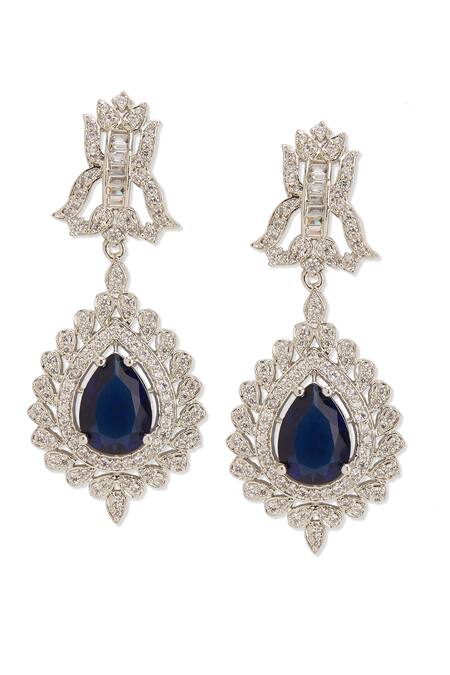 Buy_Mae Jewellery By Neelu Kedia_Blue Zircon, Sapphire, Rhodium Stone Embellished Necklace Set_Online_at_Aza_Fashions