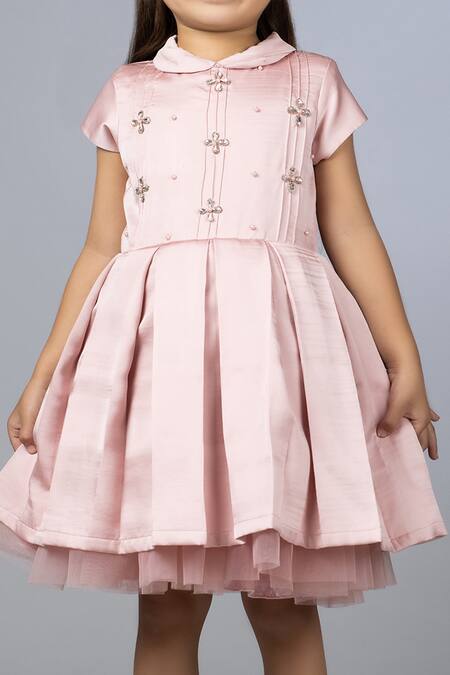 Darleen Kids Couture Pink Silk, Net Stones, Pearls Dollcake Vintage Dress Online at Aza Fashions Darleen Kids Couture_Pink Silk, Net Stones, Pearls Dollcake Vintage Dress _Online_at_Aza_Fashions