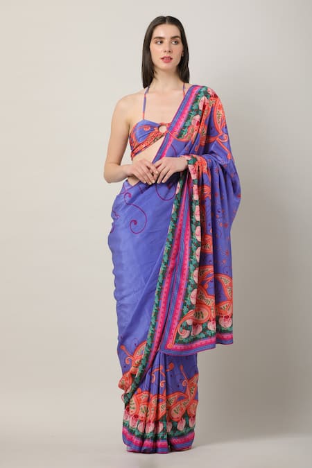 Buy_Limerick By Abirr N' Nanki_Multi Color Crepe Tassels Sweetheart Neck Dion Printed Draped Blouse 