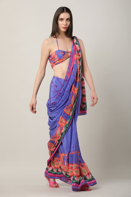 Shop_Limerick By Abirr N' Nanki_Multi Color Crepe Tassels Sweetheart Neck Dion Printed Draped Blouse 