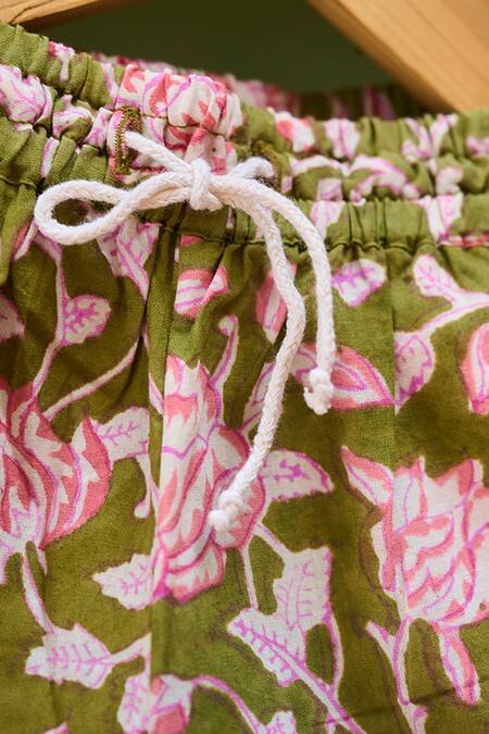 Love The World Today Green 100% Soft And Breathable Cotton Raindrops Keep Fallin Shorts at Aza Fashions Love The World Today_Green 100% Soft And Breathable Cotton Raindrops Keep Fallin Shorts _at_Aza_Fashions