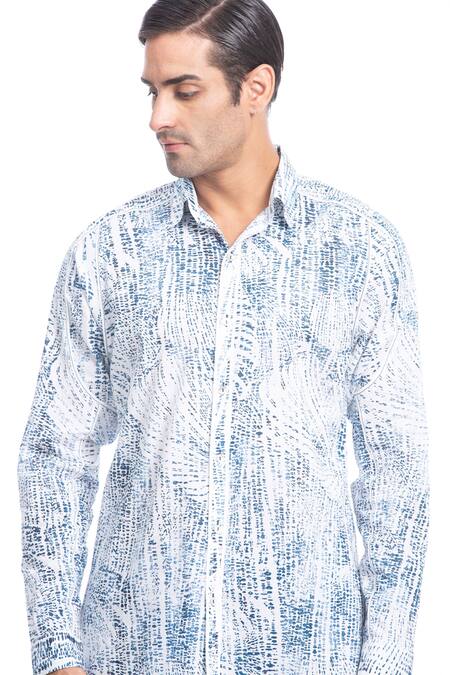 Shop_Rohit Gandhi + Rahul Khanna_White Cotton Tropical Pattern Print Shirt _Online_at_Aza_Fashions