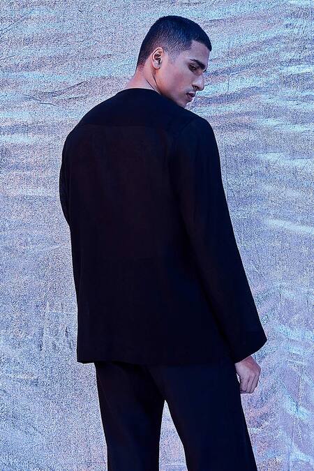 Line Out Line_Black Cotton Embroidery Scattered Sheer Shirt_Online_at_Aza_Fashions