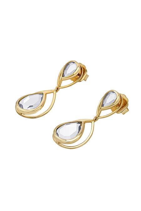 Buy_Isharya_White Mirrors Ayaana Petite Drop Libra Earrings _Online_at_Aza_Fashions