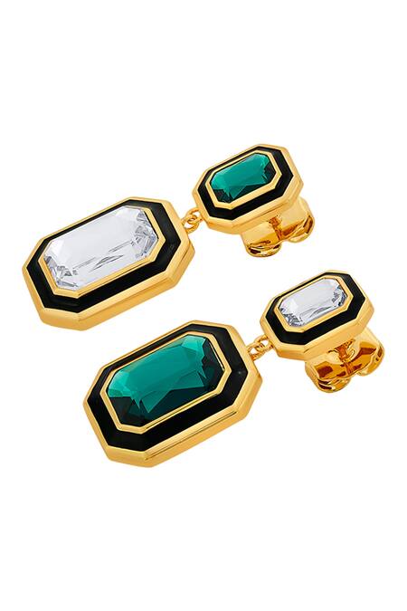 Buy Isharya Multi Color Crystals And Enamelled Banger Two-tone Drop Earrings Online at Aza Fashions Buy_Isharya_Multi Color Crystals And Enamelled Banger Two-tone Drop Earrings_Online_at_Aza_Fashions