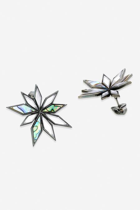 Isharya_Silver Plated Mirrors, Applique Demi Goddess Abstract And Abalone Flower Earrings _Online_at_Aza_Fashions