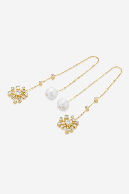 Buy Solid Gold Sweetheart Thread Earrings, 10K Solid Gold Earrings With  White Zircon Inlay, Stylish Earrings With Screw Back, Tassels Earrings  Online in India - Etsy