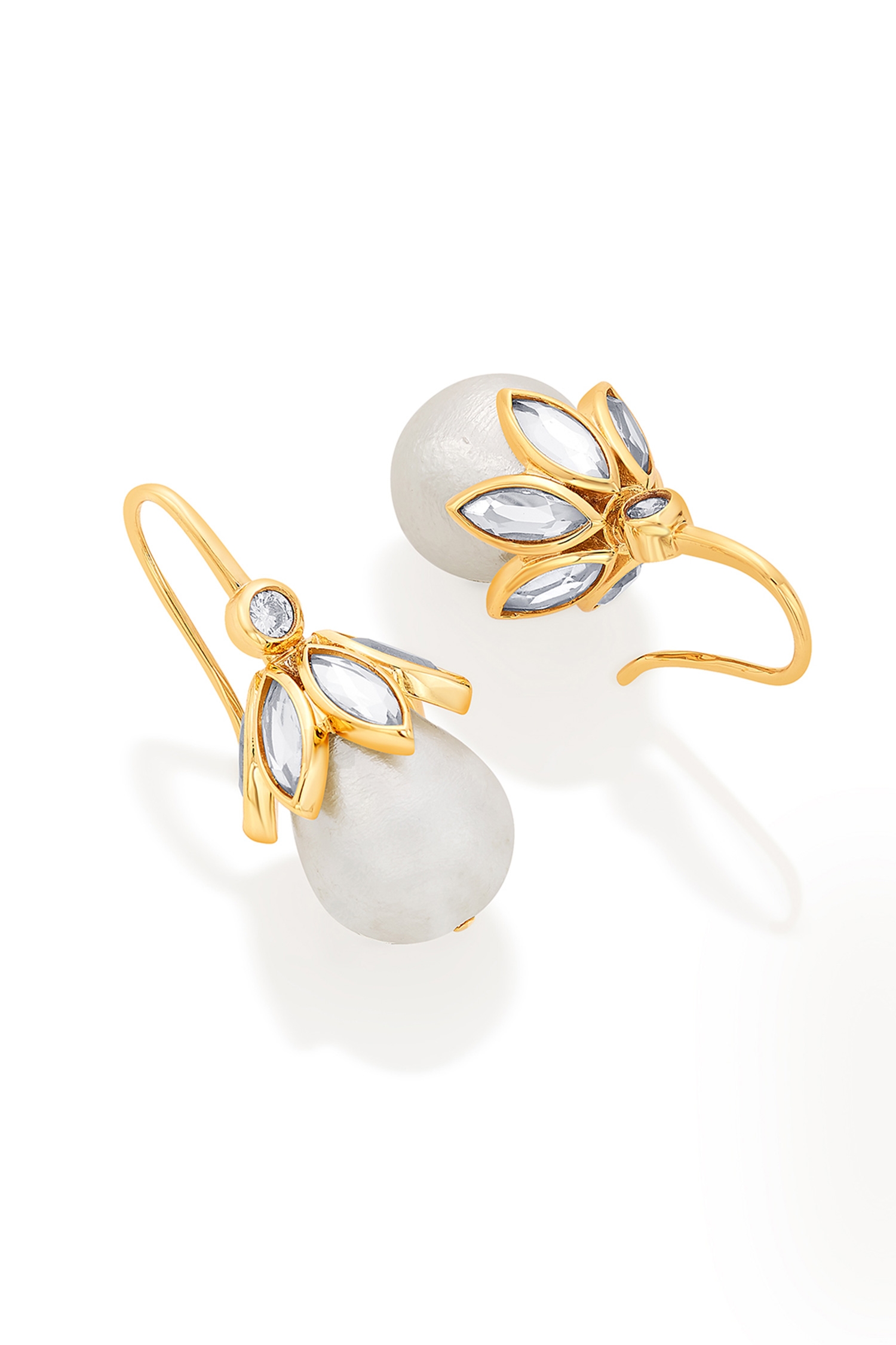 Buy_Isharya_White Mirrors, Pearls Marquise Drop Earrings _Online_at_Aza_Fashions