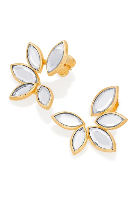 Shop_Isharya_White Mirror Marquise Stud Earrings _Online_at_Aza_Fashions