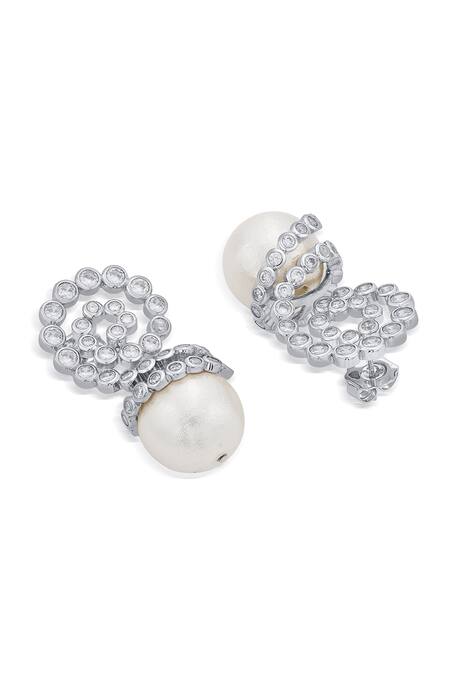 Buy_Isharya_Silver Plated Japanese Cotton Ball Pearl Crystal Swirl Drop Earrings_Online_at_Aza_Fashions