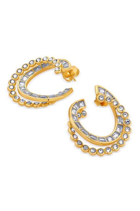 Buy Isharya White Smocking, Diamonds Mirrors On The Move Eclipse Disc Earrings Online at Aza Fashions Buy_Isharya_White Smocking, Diamonds Mirrors On The Move Eclipse Disc Earrings_Online_at_Aza_Fashions