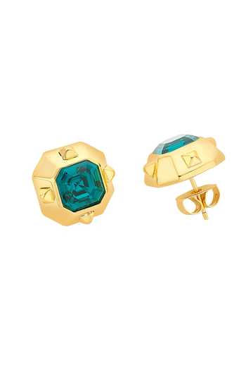 Isharya_Green Crystals Emerald Metal Stud Earrings _Online_at_Aza_Fashions