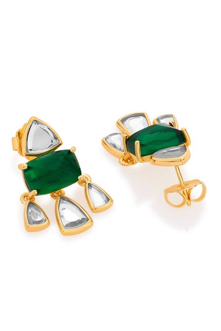 Shop Isharya Green Mirror Shiza And Hydro Statement Studs Online at Aza Fashions Shop_Isharya_Green Mirror Shiza And Hydro Statement Studs _Online_at_Aza_Fashions