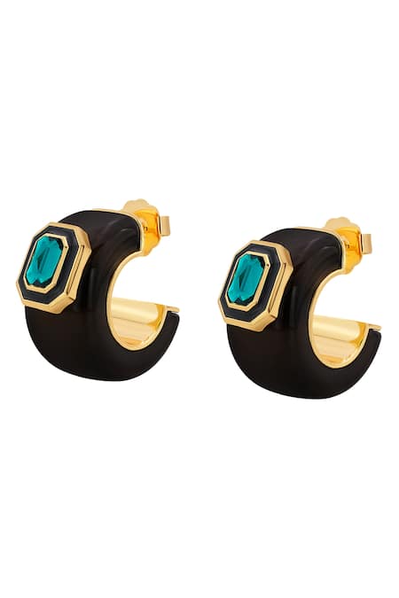 Buy Isharya Green Crystals B-dazzle Resin Huggies Online at Aza Fashions Buy_Isharya_Green Crystals B-dazzle Resin Huggies _Online_at_Aza_Fashions