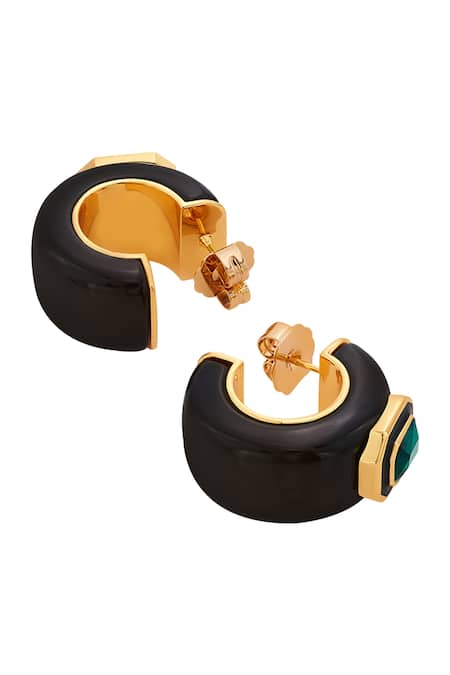 Shop Isharya Green Crystals B-dazzle Resin Huggies Online at Aza Fashions Shop_Isharya_Green Crystals B-dazzle Resin Huggies _Online_at_Aza_Fashions