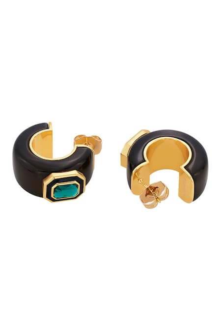 Isharya Green Crystals B-dazzle Resin Huggies at Aza Fashions Isharya_Green Crystals B-dazzle Resin Huggies _at_Aza_Fashions