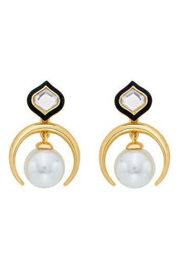 Isharya_White Mirrors, Pearls Amina Half Moon Earrings _Online_at_Aza_Fashions