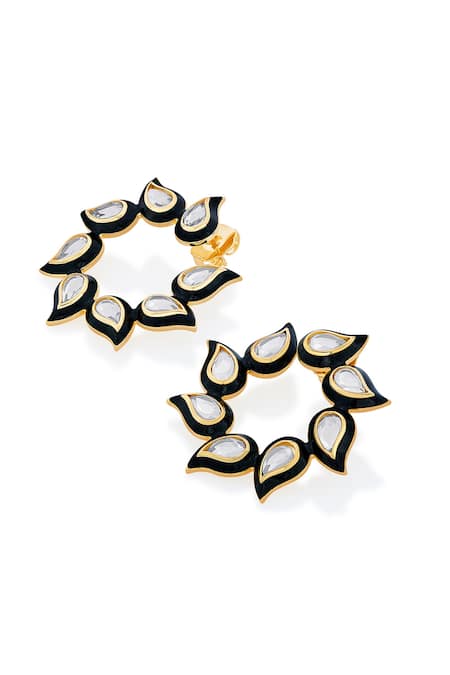 Isharya_Black Mirror Amina Enamel Earrings _Online_at_Aza_Fashions