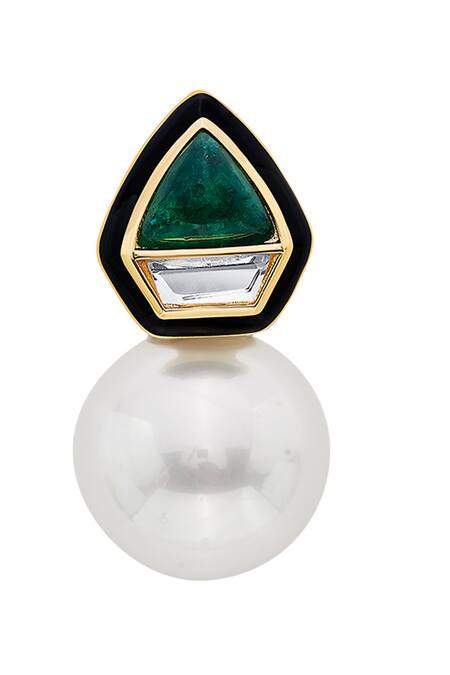 Shop_Isharya_Green Mirrors, Pearls, Stones Razia Quartz Earrings _Online_at_Aza_Fashions