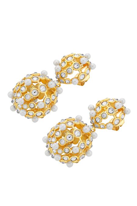 Isharya_White Cubic Zirconia Crystal Amara Double Lattice Earrings_Online_at_Aza_Fashions