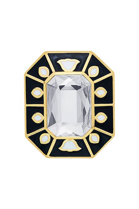 Isharya_Black Crystals Blaze Enamelled Stud Earrings_Online_at_Aza_Fashions