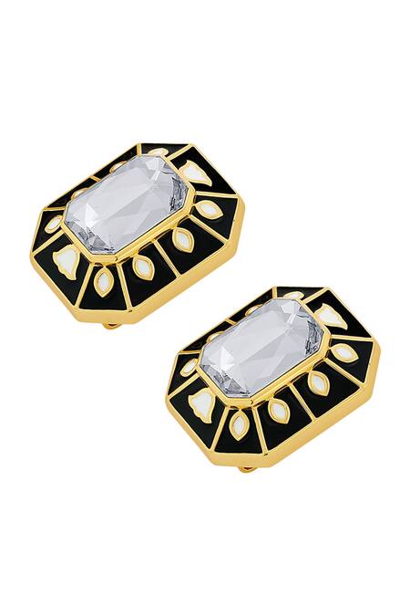 Buy_Isharya_Black Crystals Blaze Enamelled Stud Earrings_Online_at_Aza_Fashions