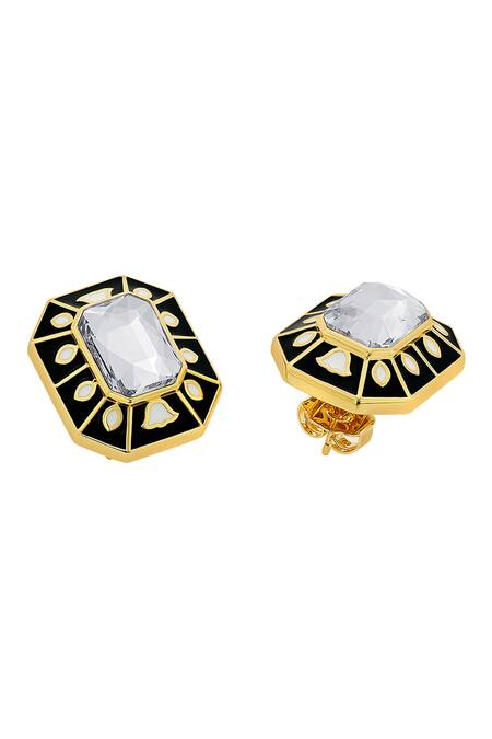 Shop_Isharya_Black Crystals Blaze Enamelled Stud Earrings_Online_at_Aza_Fashions
