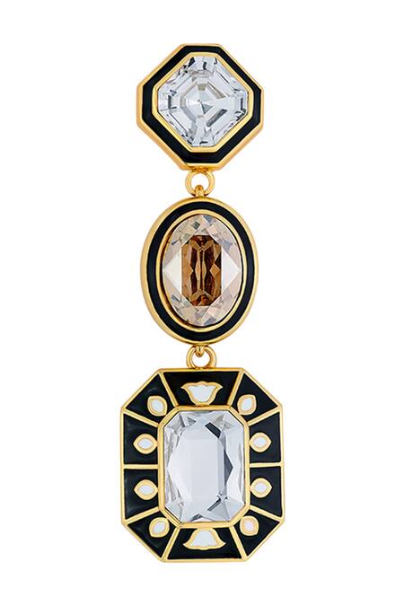 Isharya Black Crystals Blaze Enamelled Dangler Earrings Online at Aza Fashions Isharya_Black Crystals Blaze Enamelled Dangler Earrings _Online_at_Aza_Fashions