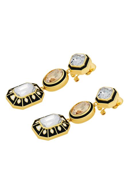 Buy Isharya Black Crystals Blaze Enamelled Dangler Earrings Online at Aza Fashions Buy_Isharya_Black Crystals Blaze Enamelled Dangler Earrings _Online_at_Aza_Fashions