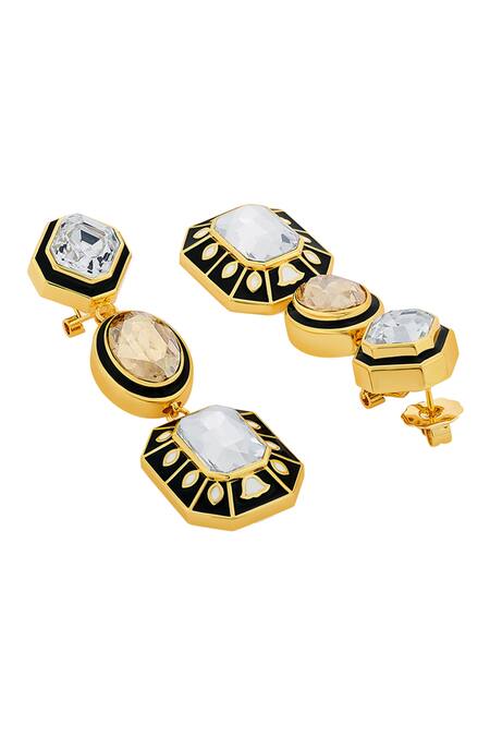 Shop Isharya Black Crystals Blaze Enamelled Dangler Earrings Online at Aza Fashions Shop_Isharya_Black Crystals Blaze Enamelled Dangler Earrings _Online_at_Aza_Fashions