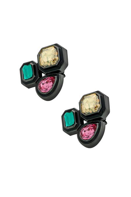 Buy Isharya Multi Color Crystals Banger Trio Stud Earrings Online at Aza Fashions Buy_Isharya_Multi Color Crystals Banger Trio Stud Earrings_Online_at_Aza_Fashions