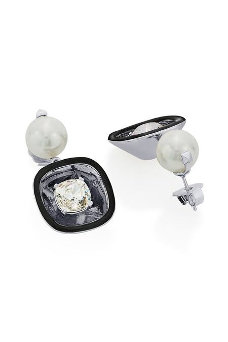 Shop_Isharya_White Crystals, Pearls Bougie Glory Wrap And Earrings_Online_at_Aza_Fashions