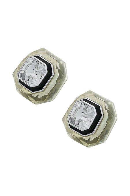 Buy_Isharya_White Crystals, Embroidery Bougie Infinity Cut Studs_Online_at_Aza_Fashions