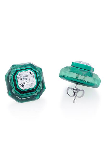 Buy Isharya Green Crystals, Embroidery B-dazzle Infinity Cut Studs Online at Aza Fashions Buy_Isharya_Green Crystals, Embroidery B-dazzle Infinity Cut Studs _Online_at_Aza_Fashions