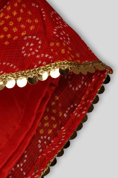 Champscloset_Red Top Kota Doriya Cotton And Dhoti Pant Tafetta Bandhani And Set_Online_at_Aza_Fashions