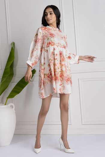 Buy HOUSE OF TA-YA White Cotton Bandeau Neck Floral Spring Pattern Dress Online at Aza Fashions Buy_HOUSE OF TA-YA_White Cotton Bandeau Neck Floral Spring Pattern Dress _Online_at_Aza_Fashions