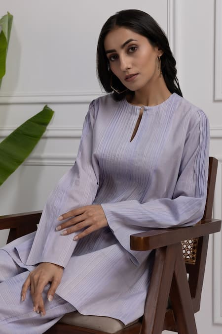 Buy House Of TA-YA Blue Cotton Keyhole Neck Pintuck Top And Pant Set Online at Aza Fashions Buy_House Of TA-YA_Blue Cotton Keyhole Neck Pintuck Top And Pant Set _Online_at_Aza_Fashions