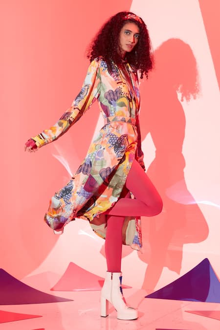 Buy_Esha L Amin_Multi Color Viscose, Crepe Collared Stella Blazer Dress _Online_at_Aza_Fashions