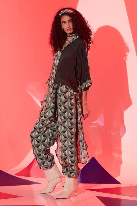 Esha L Amin_Multi Color Viscose, Crepe Embroidery Collared Triangle And Shirt _Online_at_Aza_Fashions