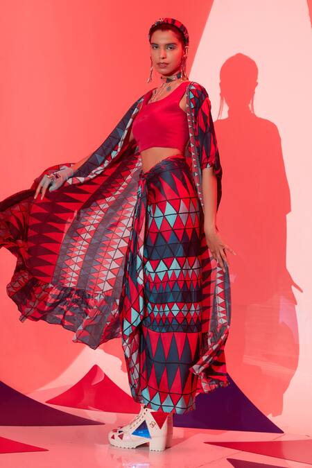 Shop_Esha L Amin_Multi Color Coachella Frill Cape _Online_at_Aza_Fashions