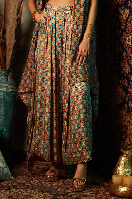 Esha L Amin_Multi Color Viscose Geometric Print Palazzo _Online_at_Aza_Fashions